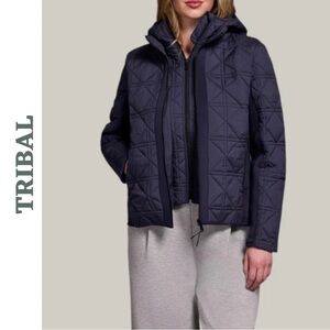 Tribal Navy Quilted Jacket Large Water Repellent